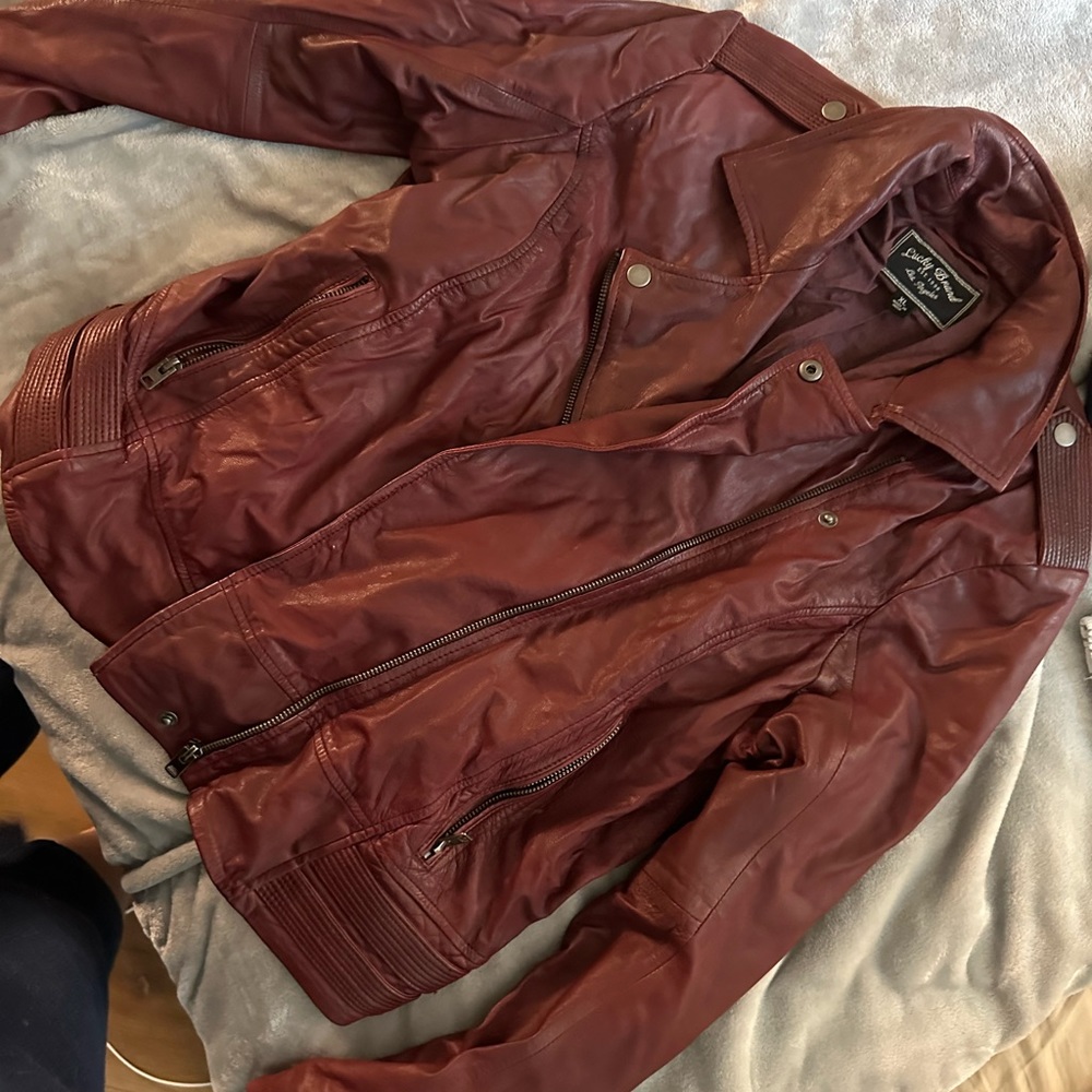 Lucky brand red/ maroon leather jacket